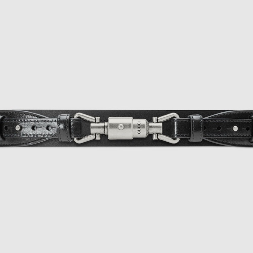 GUCCI Black Leather Men's Belt with Piston Buckle NEW